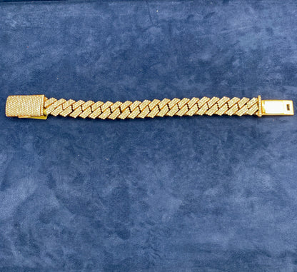 10K Rose Gold & Diamonds Cuban Link Bracelet 17.5mm