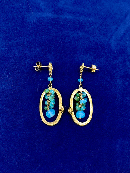 18K Gold hanging colorful earrings