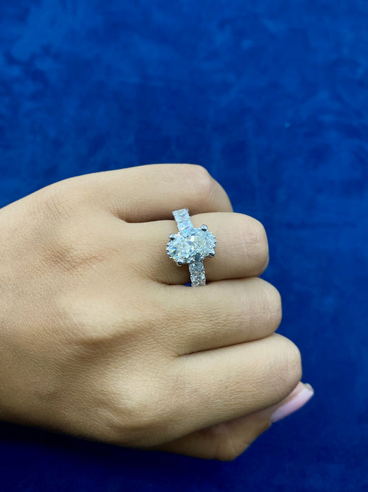 14k Oval Center Radiant Band Lab Diamond Engagement Ring
