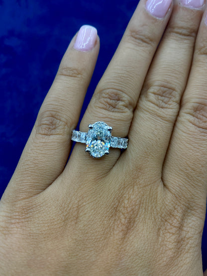 14k Oval Center Radiant Band Lab Diamond Engagement Ring