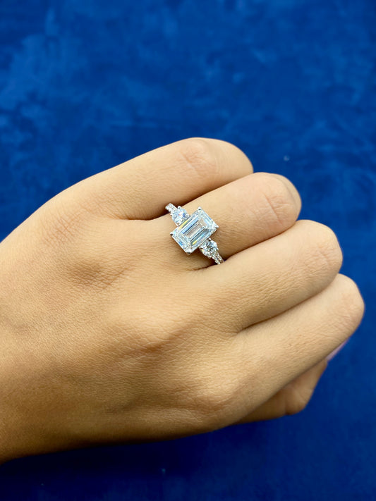 14K Circle and Emerald Cut Lab Diamond Engagement Ring