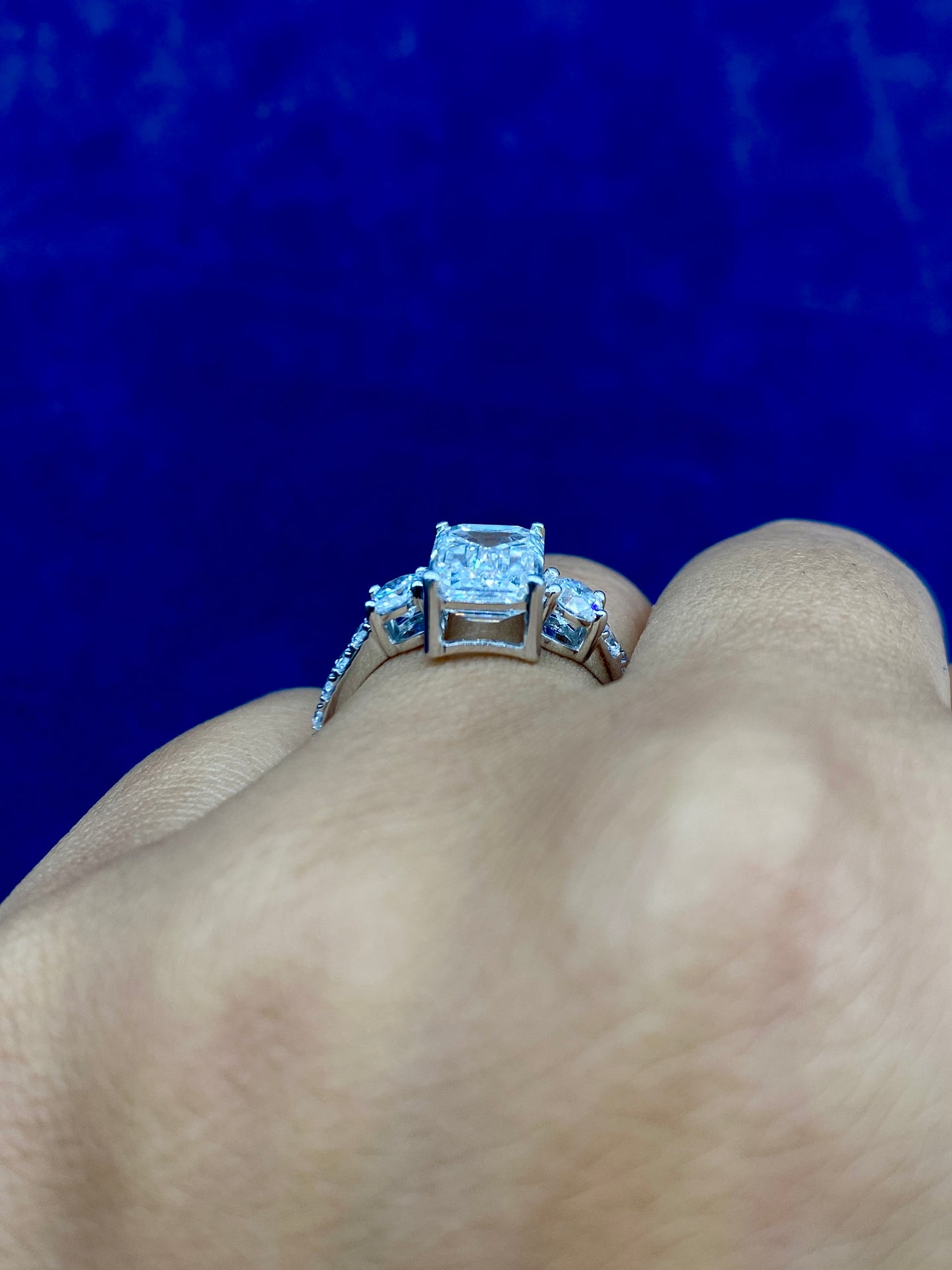 14K Circle and Emerald Cut Lab Diamond Engagement Ring