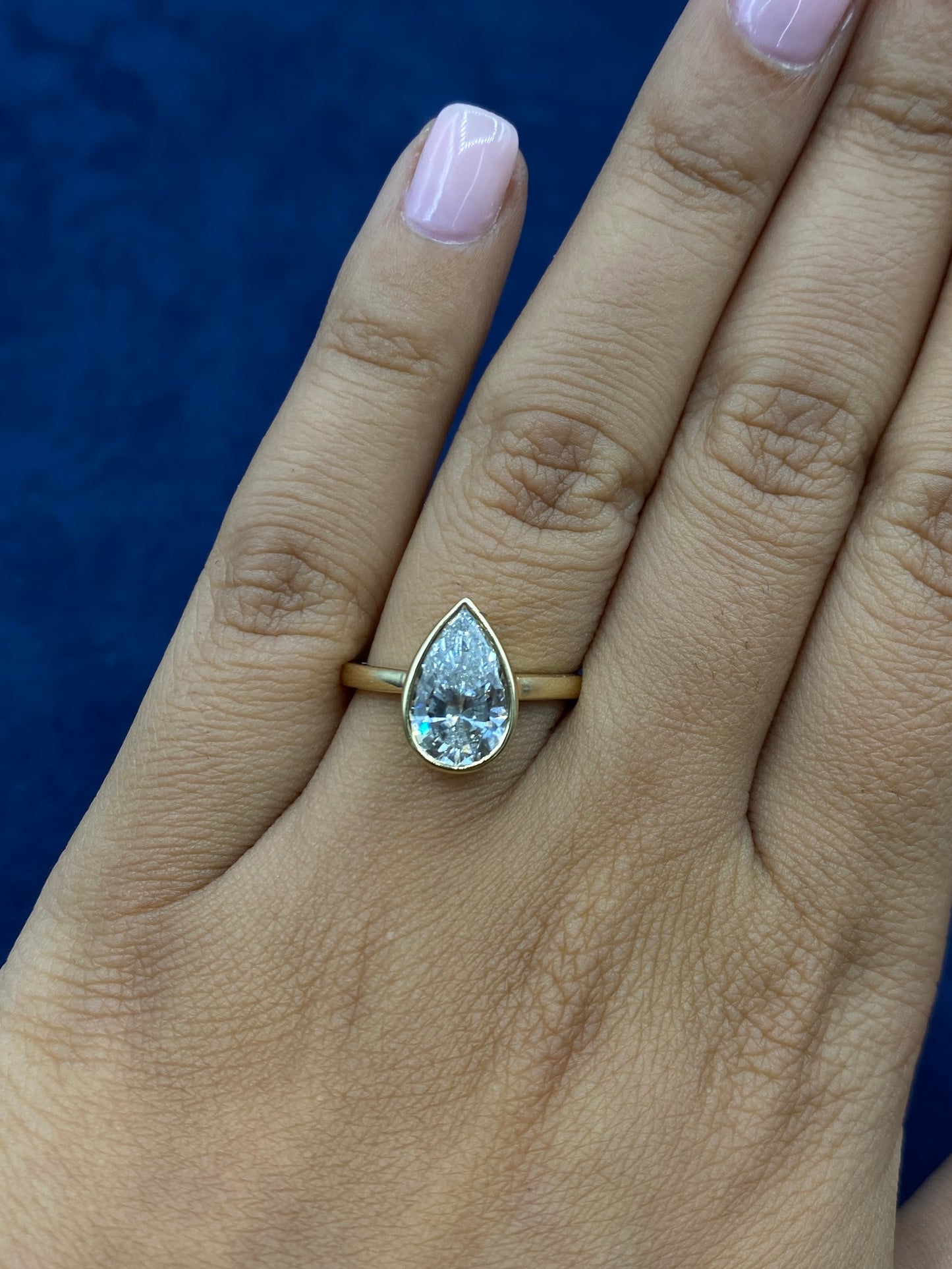 14k Enclosed Pear Center Stone Lab Diamond Engagement Ring