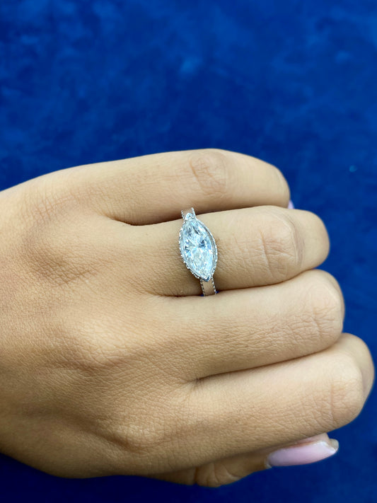 14k stylish Marquis Cut Lab Diamond Center