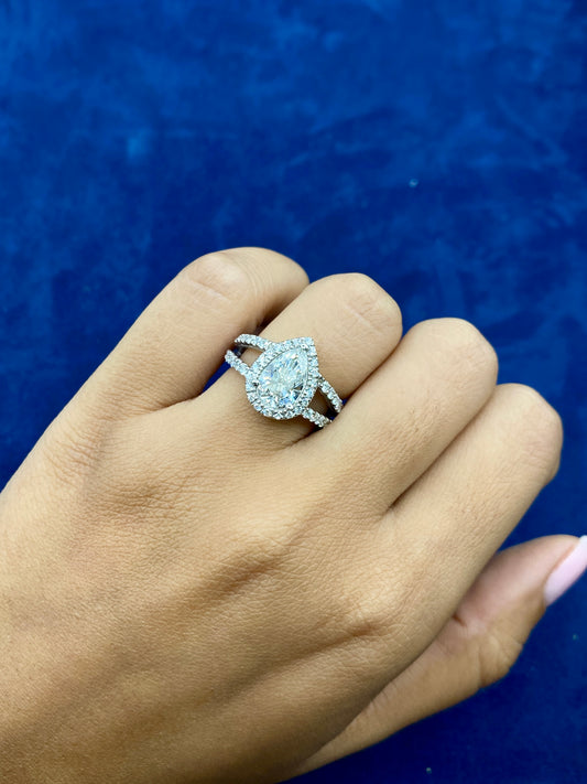 14k Thick Pear Cut Lab Diamond Engagement RIng