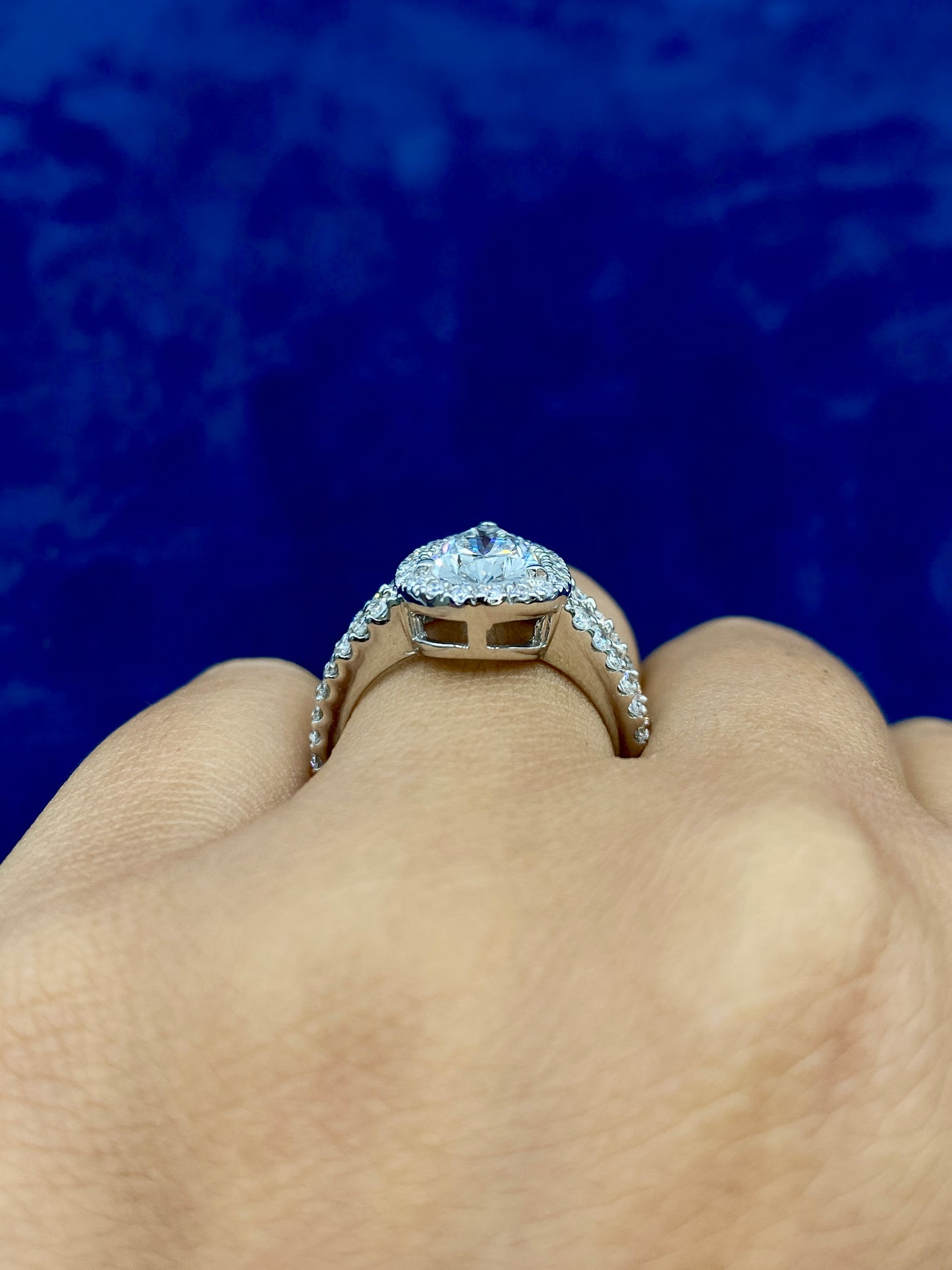 14k Thick Pear Cut Lab Diamond Engagement RIng