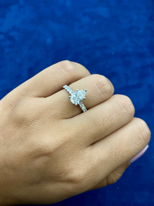 14k Teardrop Engagement Ring Lab Diamonds