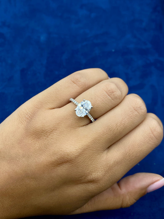 14k Oval Cut Fancy Lab Diamond ENgagement RIng