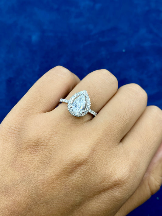 14k Pear Cut Halo Lab Diamond Engagement Ring