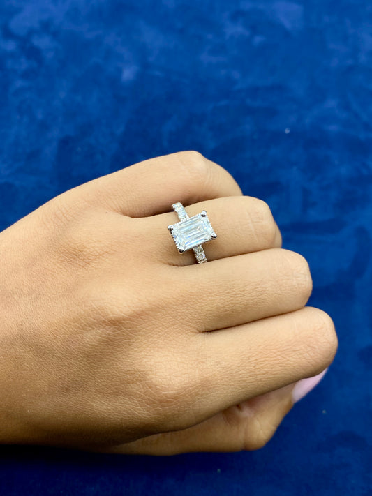 14k Elegant Emerald Cut Lab Diamond Engagement Ring