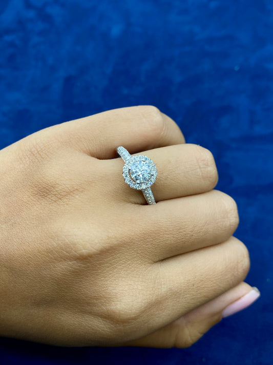 14k Circle Cut Halo Lab Diamond Engagement Ring