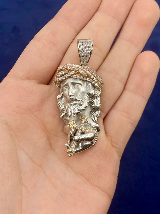 14k Custom Jesus and Cross Pendant