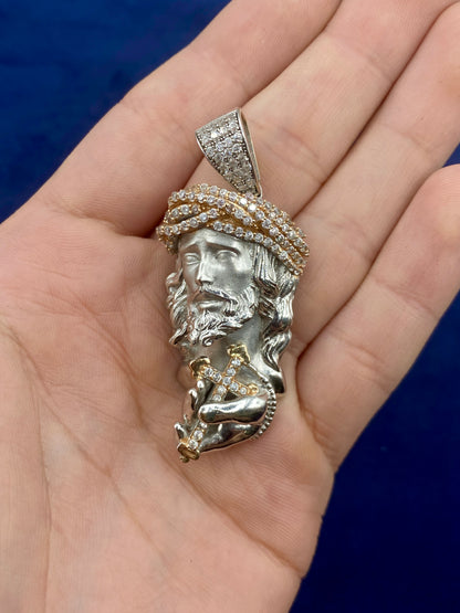 14k Custom Jesus and Cross Pendant