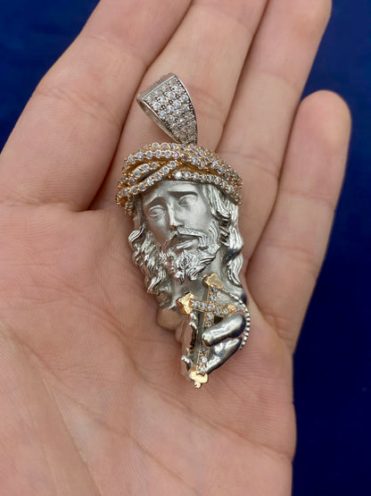 14k Custom Jesus and Cross Pendant