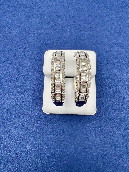 14k Large Baguette Square Style Hoop Earrings