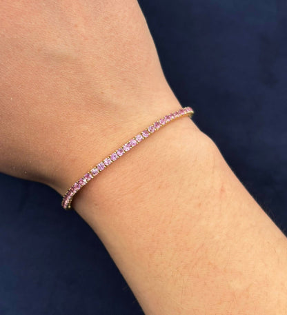 14k Stunning Pink Tourmaline Tennis Bracelet