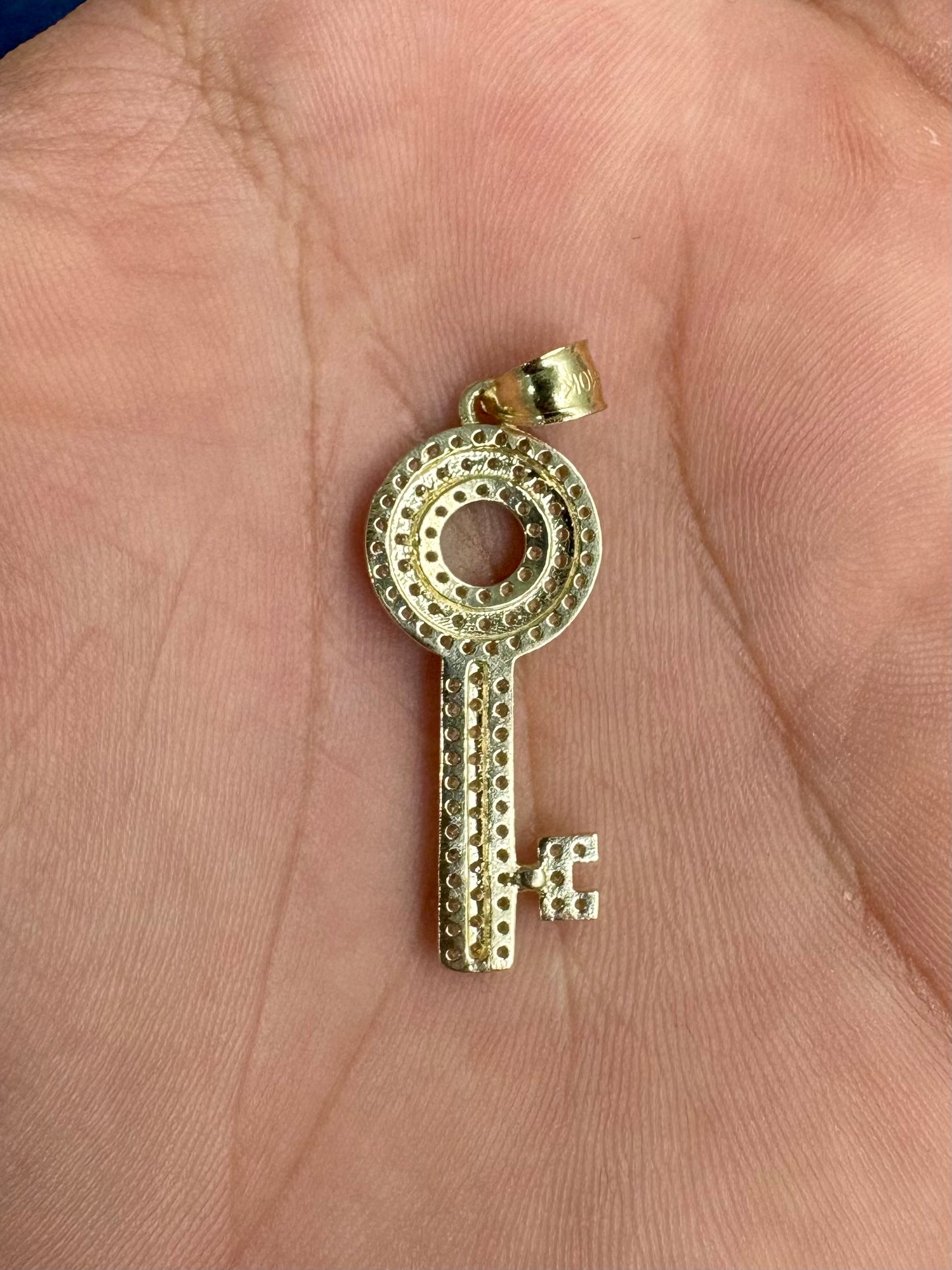 10K Gold White Sapphire Stone Key Pendant