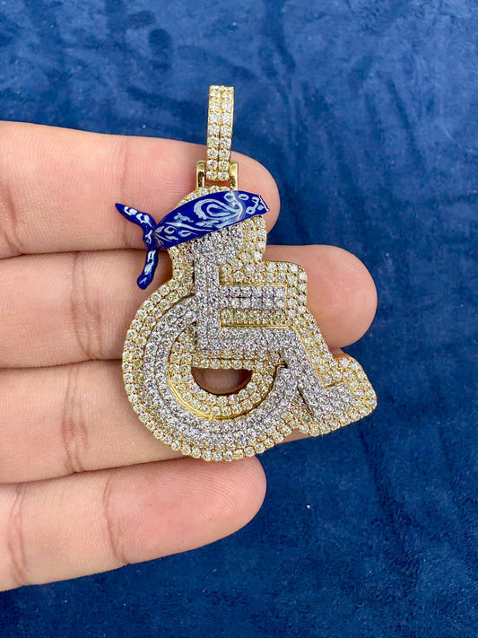 Solid 14K Gold and Diamond Wheelchair Pendant