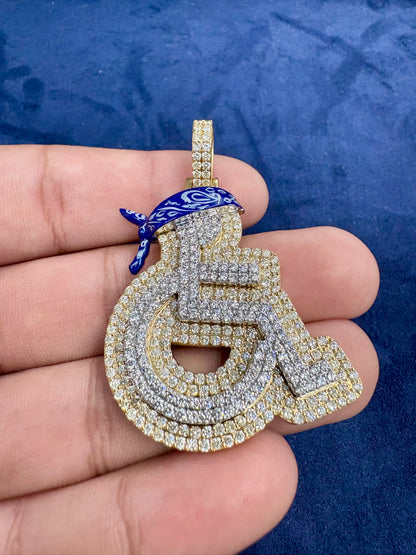 Solid 14K Gold and Diamond Wheelchair Pendant