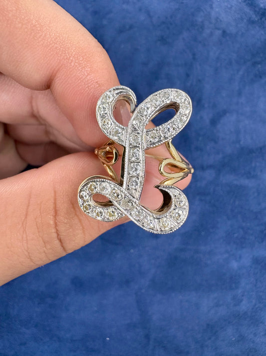 14K Gold and Diamond Initial L Ring