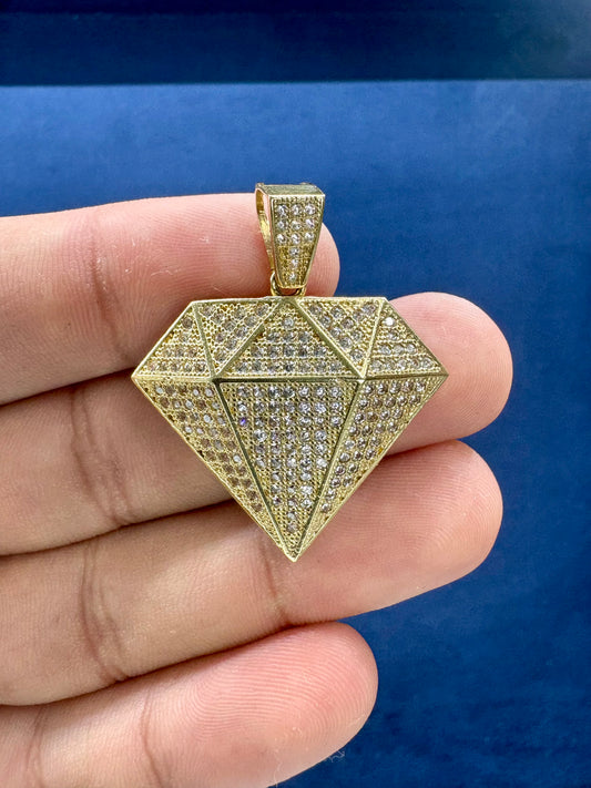 10K Gold and White Saphire Diamond Shape Pendant