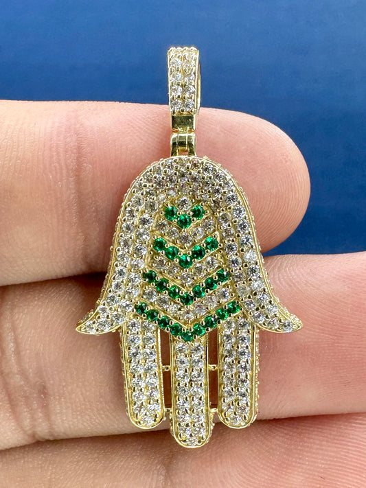 14K Gold and Sapphire Stone Hamsa Pendant
