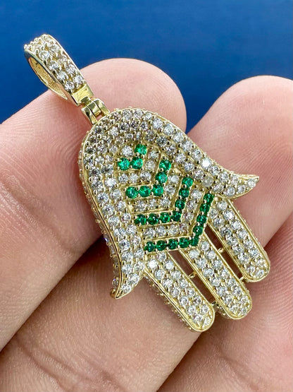 14K Gold and Sapphire Stone Hamsa Pendant