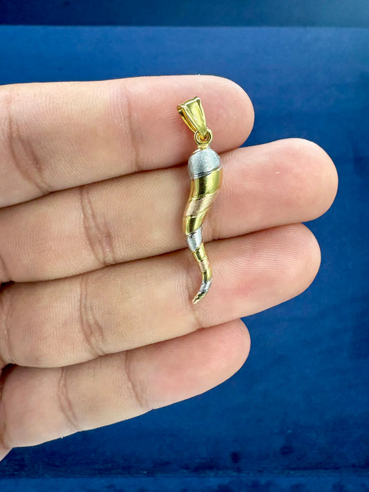 14K Gold Tri-Color Italian Horn Pendant