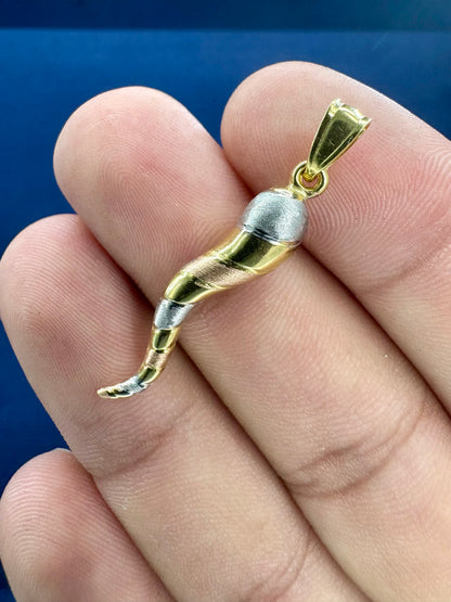 14K Gold Tri-Color Italian Horn Pendant