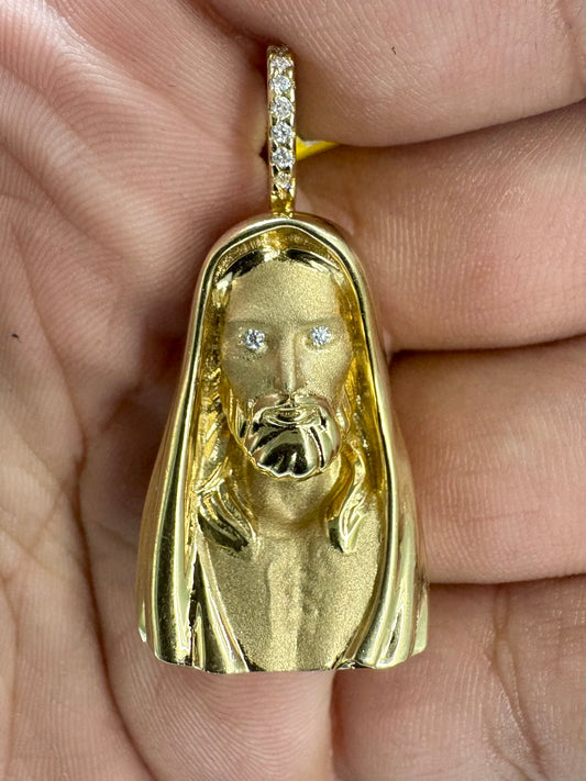 14K Gold and Diamonds Jesus Head Pendant