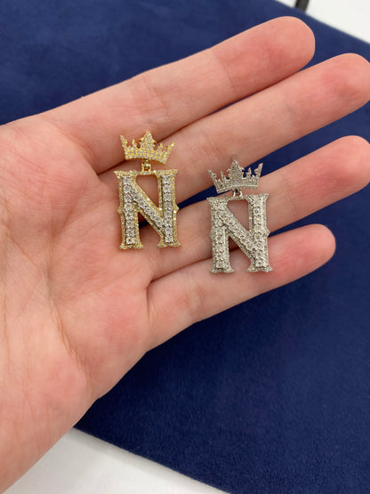 10K Crown Initial Pendant