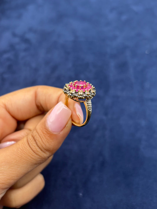10k Colorful Center Stone Flower Ring