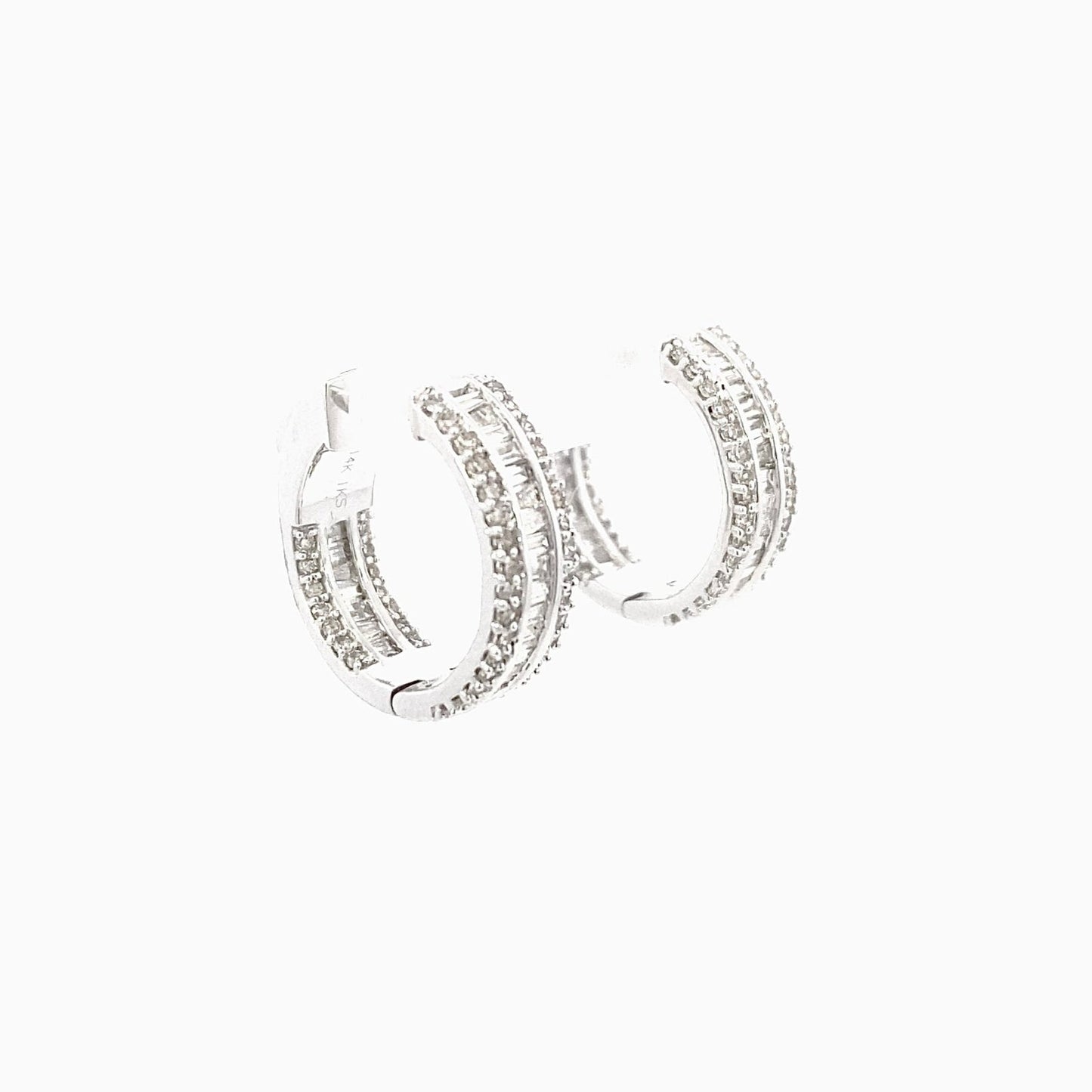 14k Small Baguette Ladder In and Out Hoop Earrings