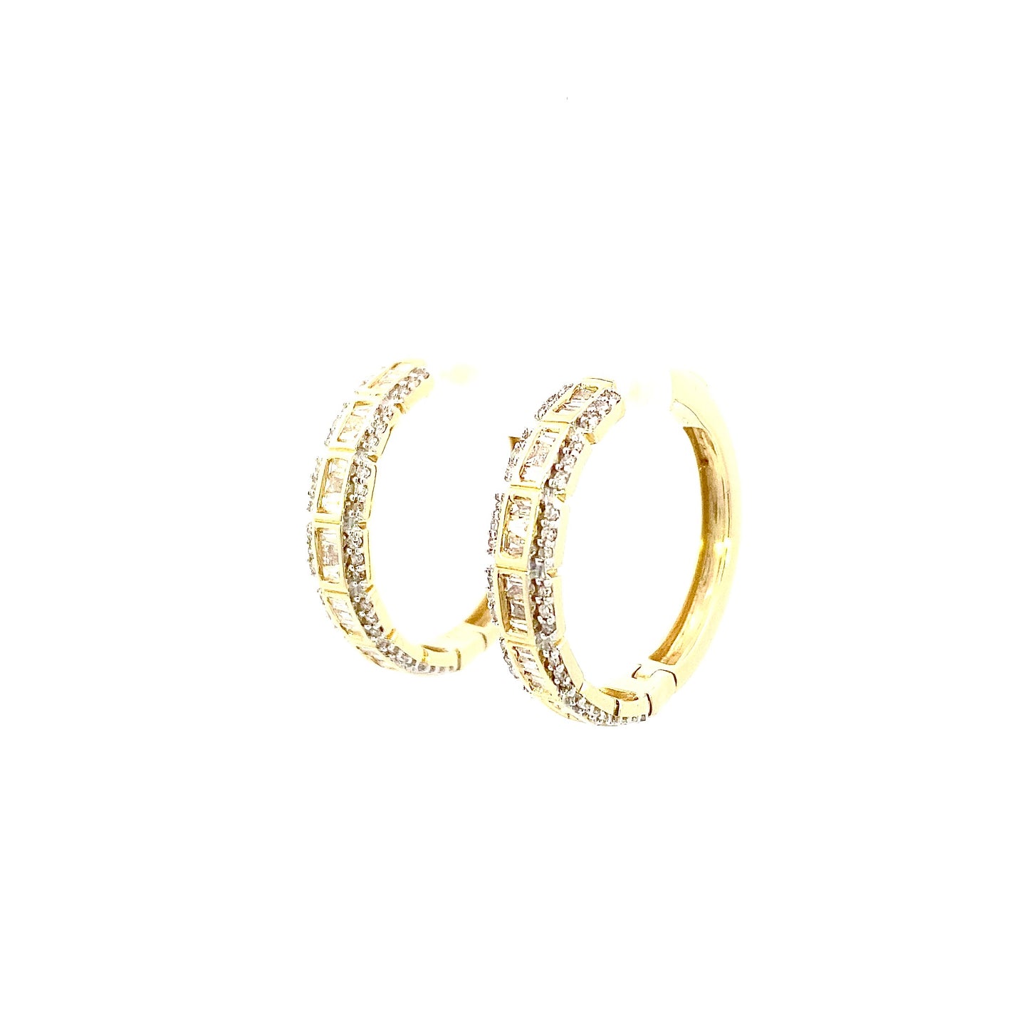 14k Baguette Square Style Hoop Earrings