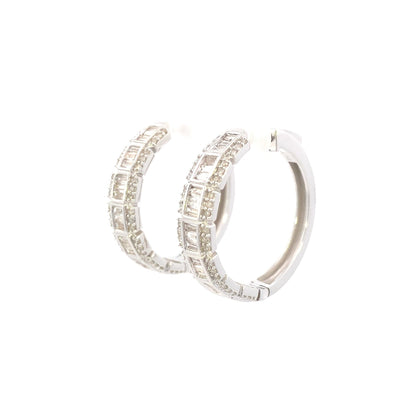 14k Large Baguette Square Style Hoop Earrings