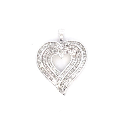 10K Triple-Row Baguette Heart Pendants