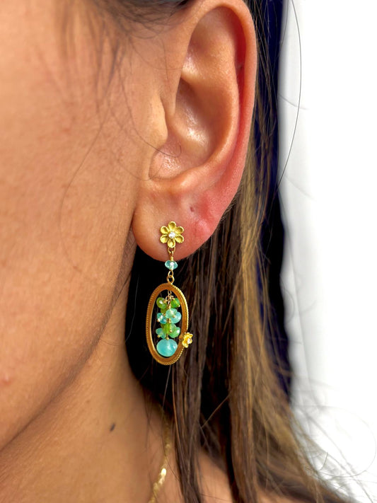 18K Gold hanging colorful earrings