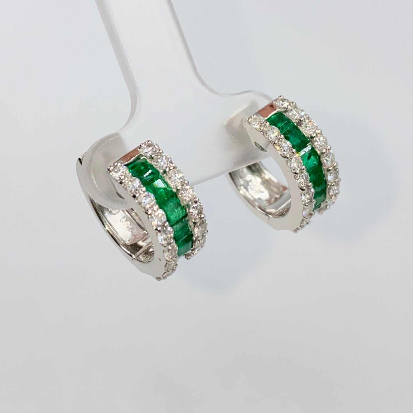 18K Emerald Hoop Diamond Earrings