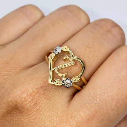 10K Bloom Heart Letter Diamond Ring