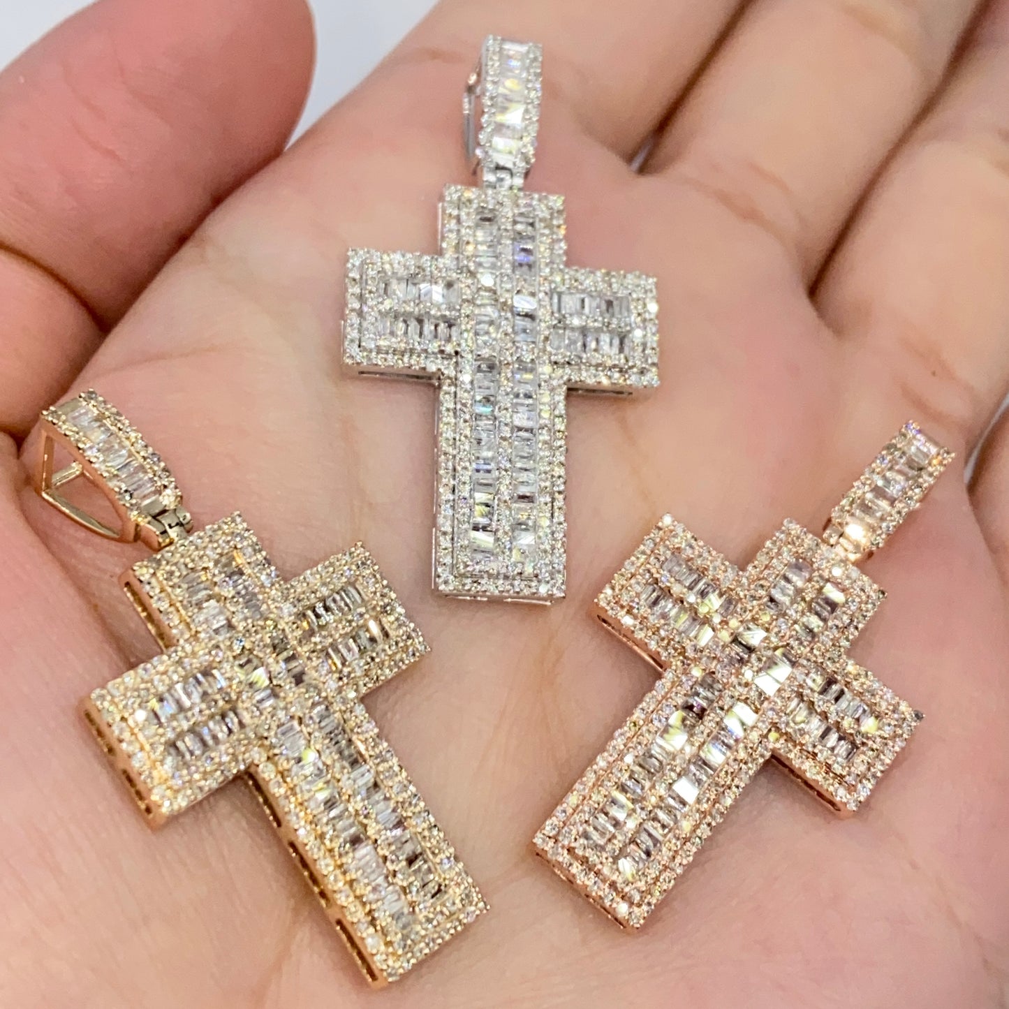 10K Joseph Cross Diamond Baguette Pendant