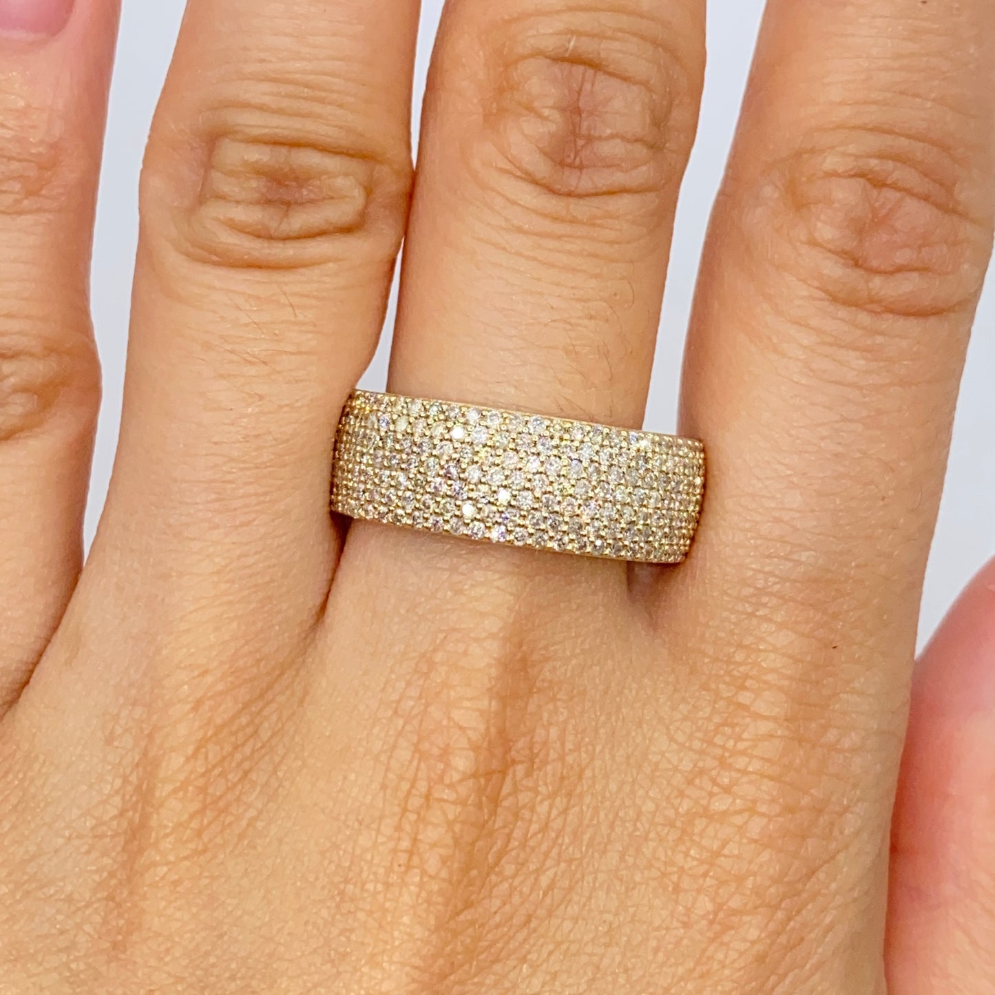 10K 8MM Iced Pave Ring Diamond Band