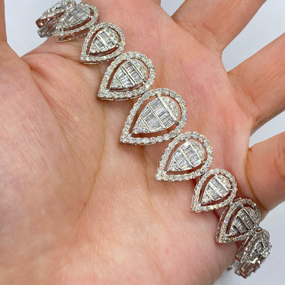 14K Pear Diamond Baguette Bracelet 7"