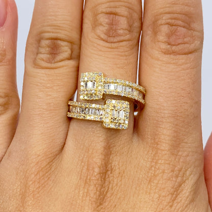 10K Square Diamond Baguette Wrap Ring