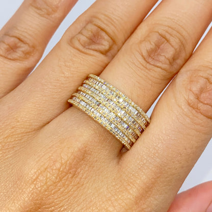 10K 10MM Stacked Diamond Baguette Ring