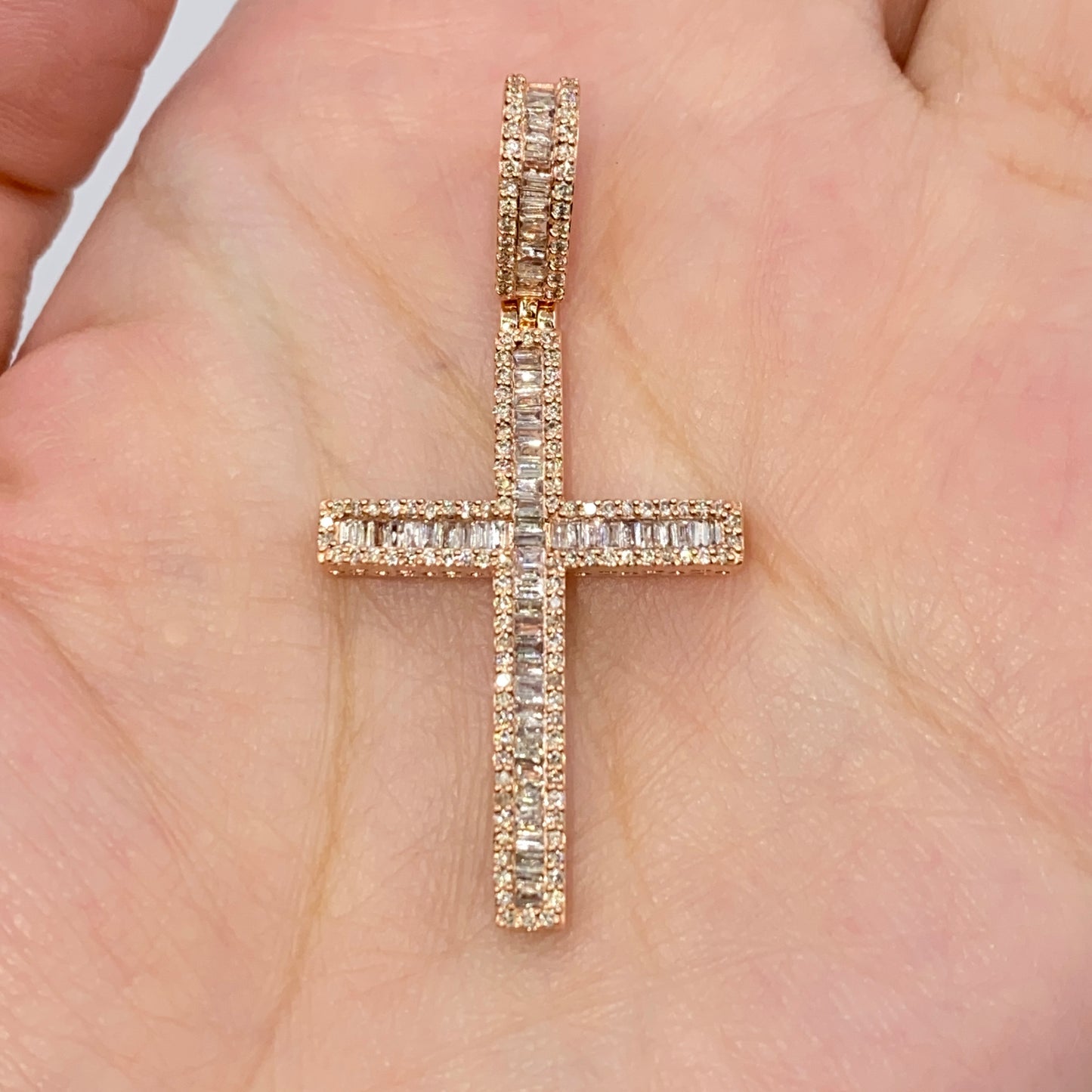 10K Bold Cross Diamond Baguette Pendant