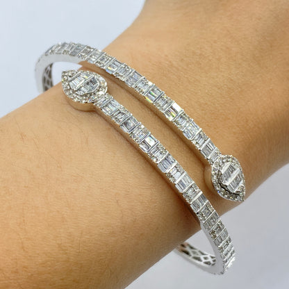 Pear Shape Diamond Baguette Bangle Bracelet 6.5"
