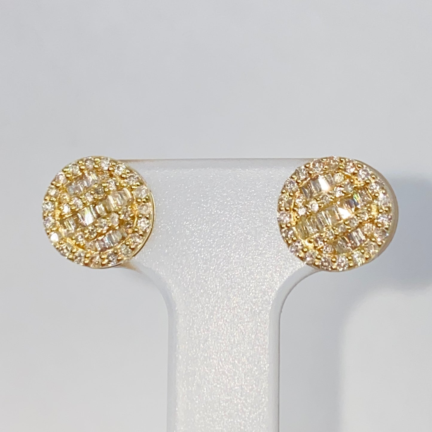 14K 8.3MM Circle Diamond Baguette Earrings