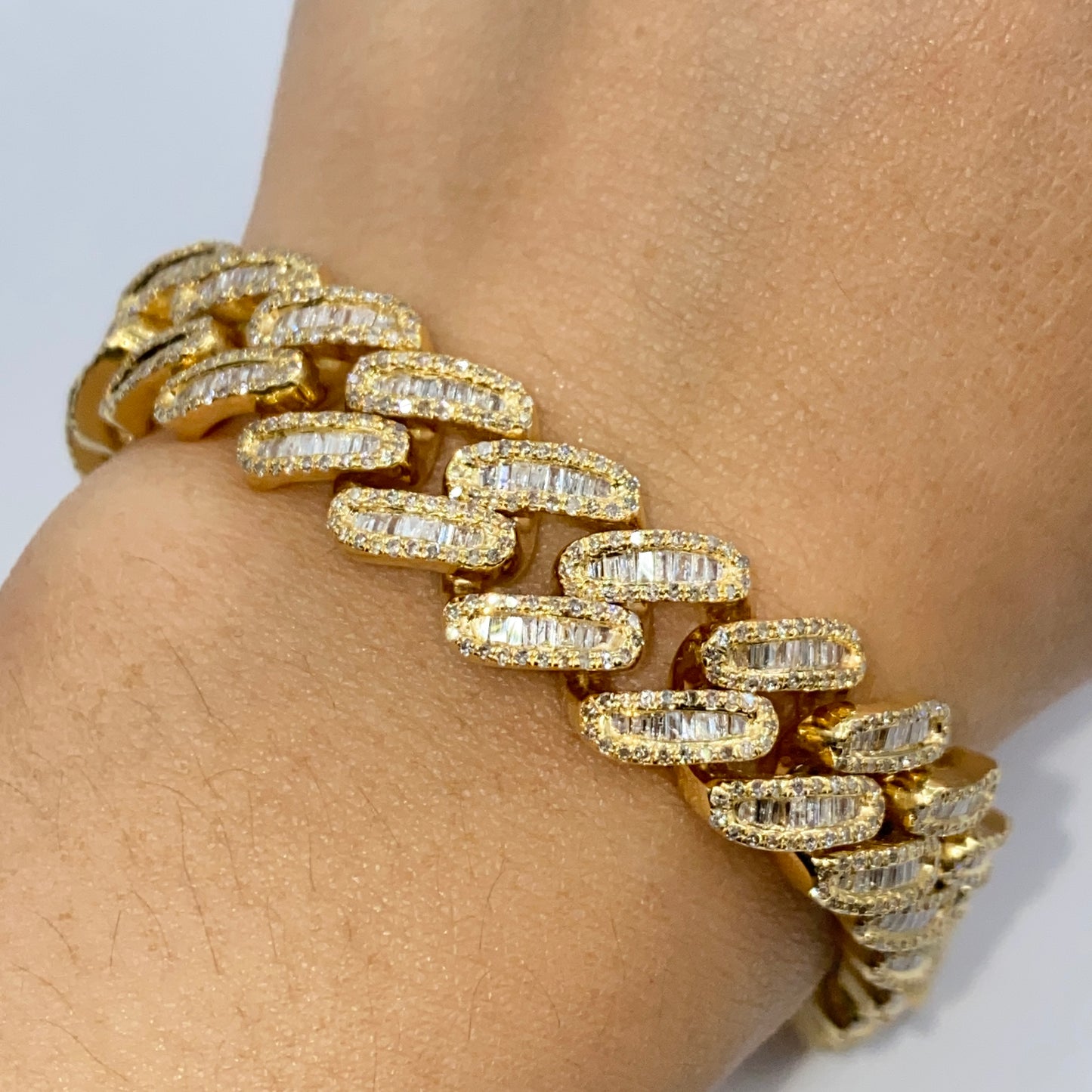 14K 12MM Chubby Cuban Link Diamond Baguette Bracelet
