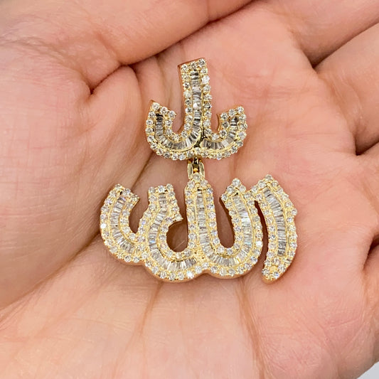 14K Allah Diamond Baguette Pendant