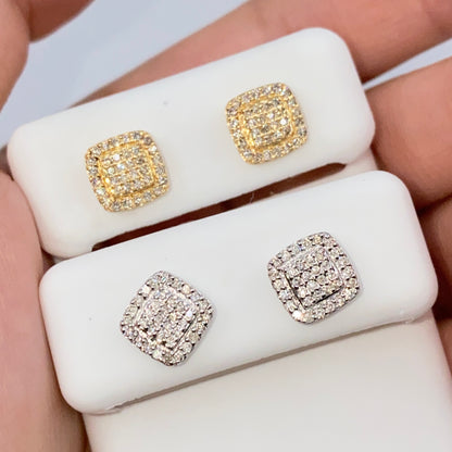 14K 7.9MM Rounded Square Halo Diamond Earrings